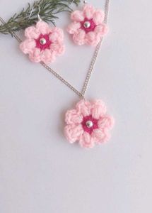 Crochet heart Necklace &amp; Earrings Set❤