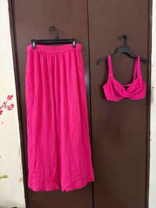 Vibrant Pink Palazzo Pants & Crop Top Set