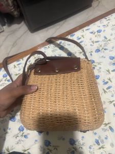Woven Crossbody Bag with Tassel
