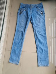 Embroidered Light Wash Jeans
