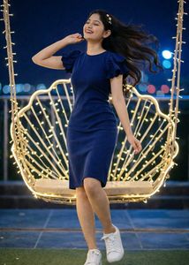 Navy Blue Flutter Sleeve Dress