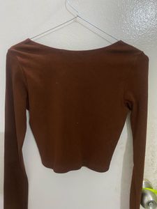 Brown Princess Graphic Long Sleeve Crop Top