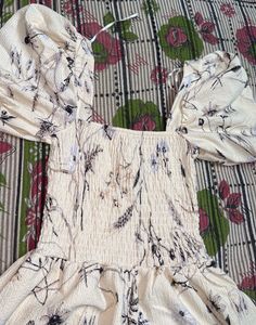 Floral Smocked Square Neck Dress