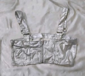 Metallic Silver Cropped Tank Top