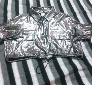 Silver Metallic Cropped Jacket