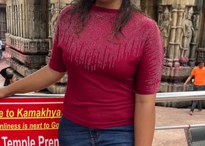 Embellished Maroon Top With Stone Work