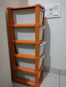 Orange 5-Drawer Plastic Storage Unit