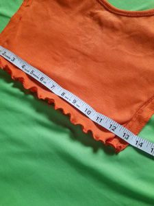Orange Crop Tank Top With U Notch Neck Lettuce Hem