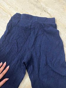 Navy Blue Knit Flare Pants