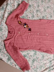 baby Pink Embroidered Kurta