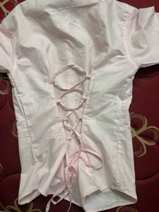 Pink Corset Back Button-Up Blouse