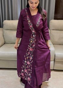 Wine colour Wrap dress oure cotton embroidery