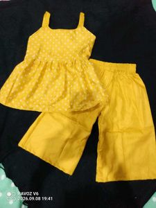 Yellow Polka Dot Kurta Set with Palazzo