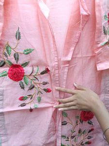 Sheer Pink Embroidered Long Shrug💗💗
