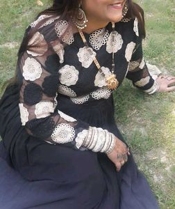 Elegant Black Lace Sleeve long gown