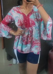 Peplum Top Combo Umbrella Sleeve .
