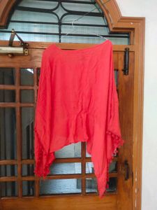 Coral Tunic Top with Pom-Poms