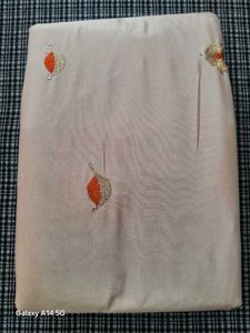 Elegant Cream &amp; Orange Embroidered Saree