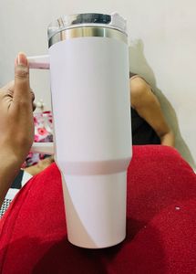 white Insulated Tumbler with steel straw new