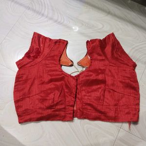 Elegant Brown Saree with Red Blouse