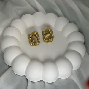 Gold Tone Pearl Stud Earrings