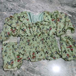 Floral Print Smocked Peplum Top