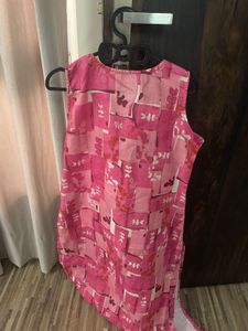Pink Block Print Sleeveless Kurta