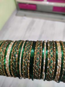 Green &amp; Gold Embellished Bangles
