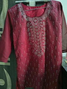 Maroon Embellished short kurti