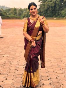 Elegant Maroon &amp; Gold Saree