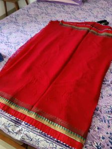 Vibrant Red Saree with Golden Border