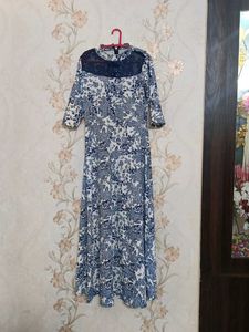 Vintage Floral Print gown with stylish belt