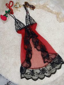 Red & Black Lace Lingerie Babydoll