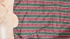 Green Striped Kurta with Pink Floral Print