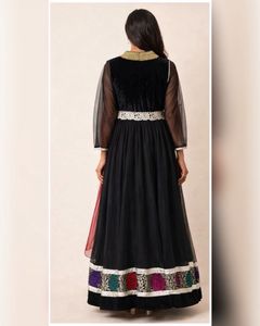 Elegant Black Anarkali Suit with Red Dupatta/pant