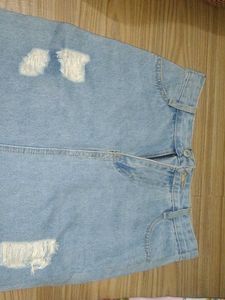 Distressed Denim Midi Skirt