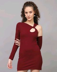 Shein Wine One-Shoulder Detachable Sleeve Mini ❤️