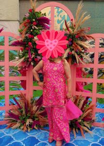 Vibrant Pink Kurta Set with Golden Motifs