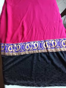 Libas Pink &amp; Black Sheer Sleeve Kurta