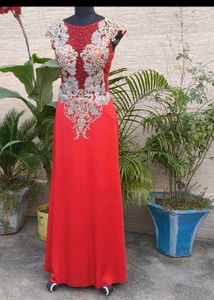 Elegant Red Embroidered Gown