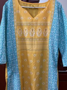 Vibrant Yellow &amp; Blue Printed Kurta