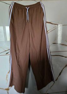 Brown Track Pants with Side Stripes