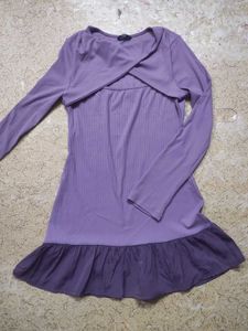 Purple Ribbed Knit Dress with Cutout
