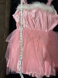 Elegant Pink Ruffled Tulle Fur Trim Dress