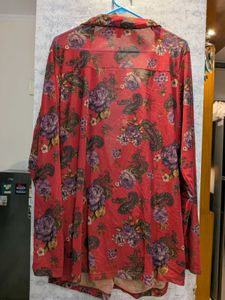 Vibrant Floral Wrap Top Net Material Plus Size