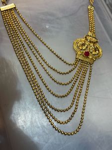 Elegant Layered Gold-Tone Necklace with Red Stone
