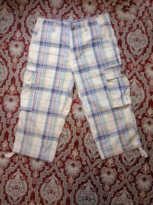 Men's Cargo Capri | Check Print | Cotton Ble