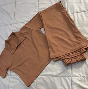 Brown Ribbed Co-ord Sets