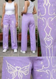 Custom DIY Art Wide-Leg Jeans | Y2K Aesthet