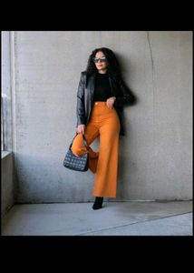 H&M High Waisted Wide Leg Orange Jeans